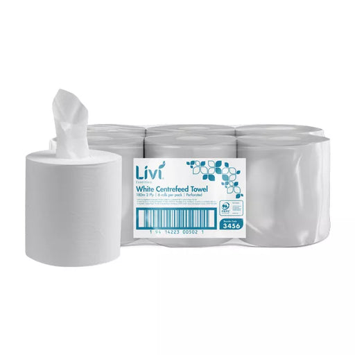 Livi Essentials White Centrefeed Towel 2 Ply 180m (3456)