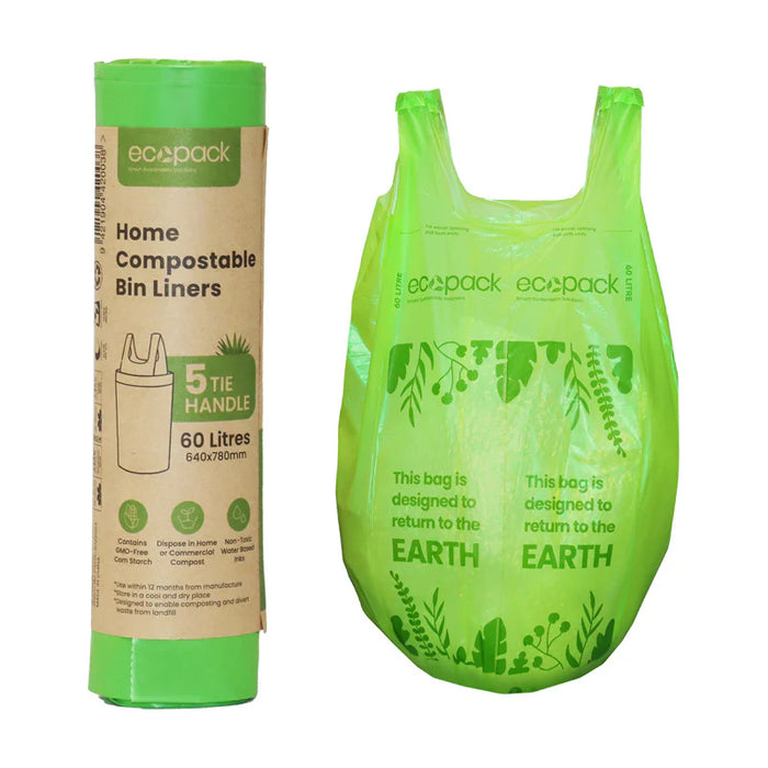 Ecopack 60L Compostable Garbage Bin Liners (1 Roll/5 Bags)